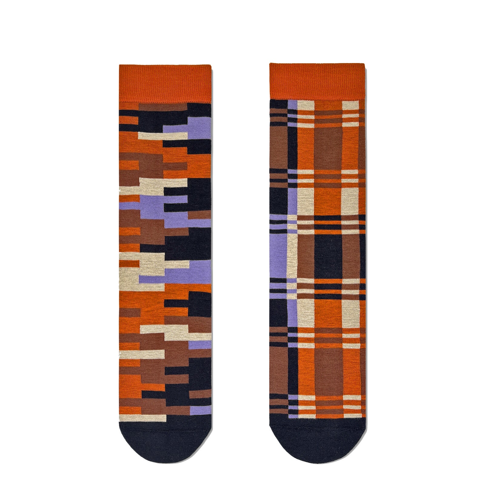 2ND PALETTE CREW COTTON SOCKS ORANGE GEOMETRIC