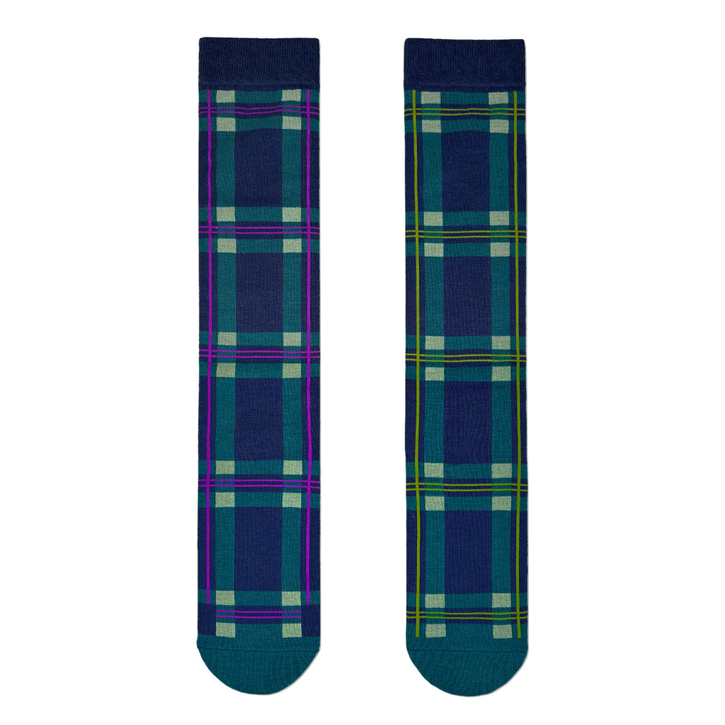 2ND PALETTE CREW COTTON SOCKS NAVY PLAID