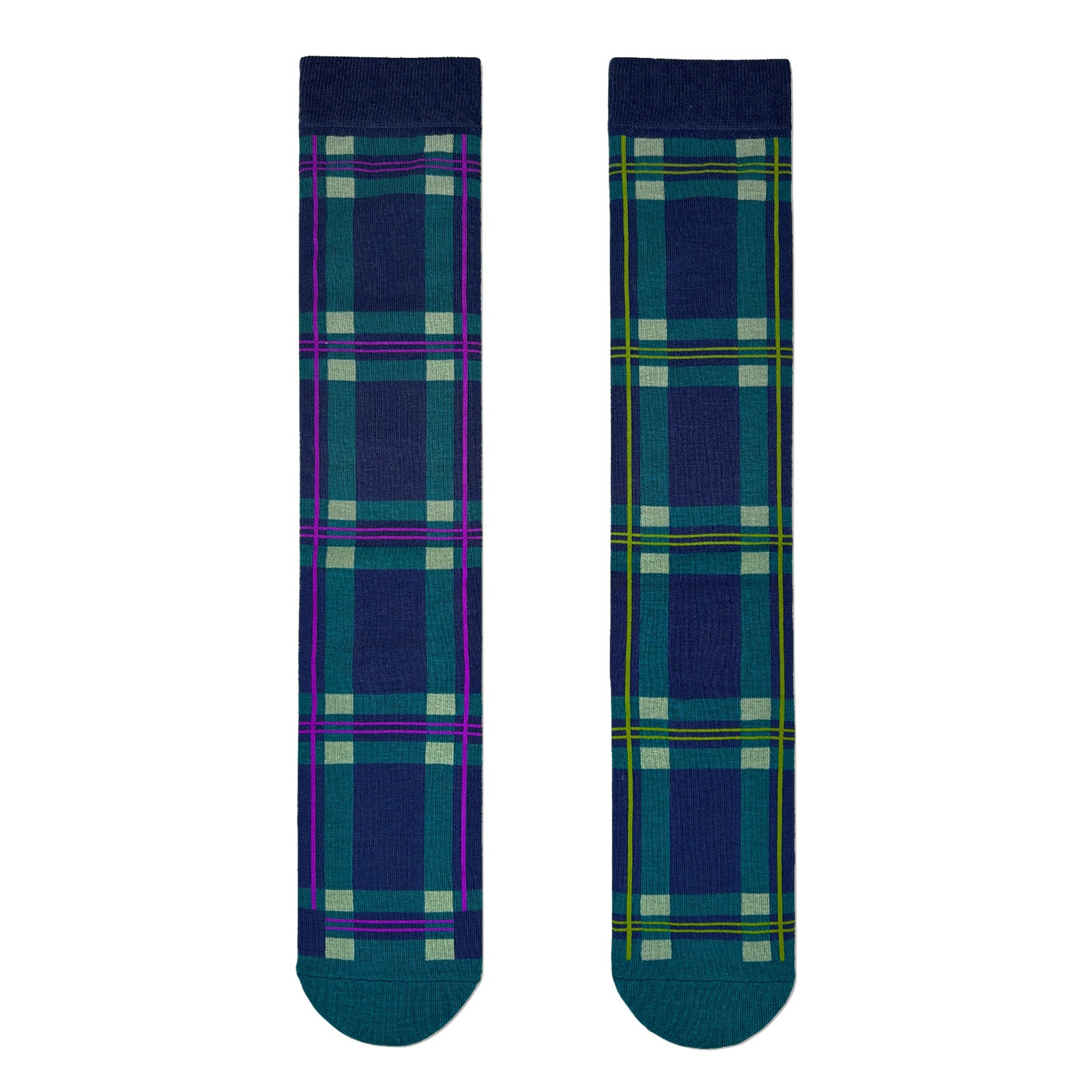 2ND PALETTE CREW COTTON SOCKS NAVY PLAID