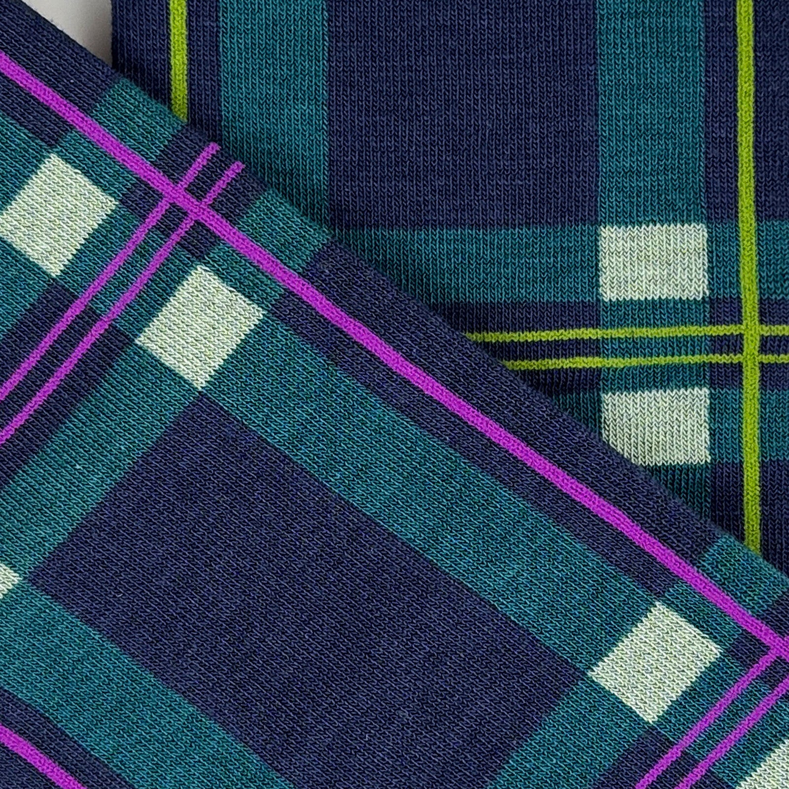 2ND PALETTE CREW COTTON SOCKS NAVY PLAID