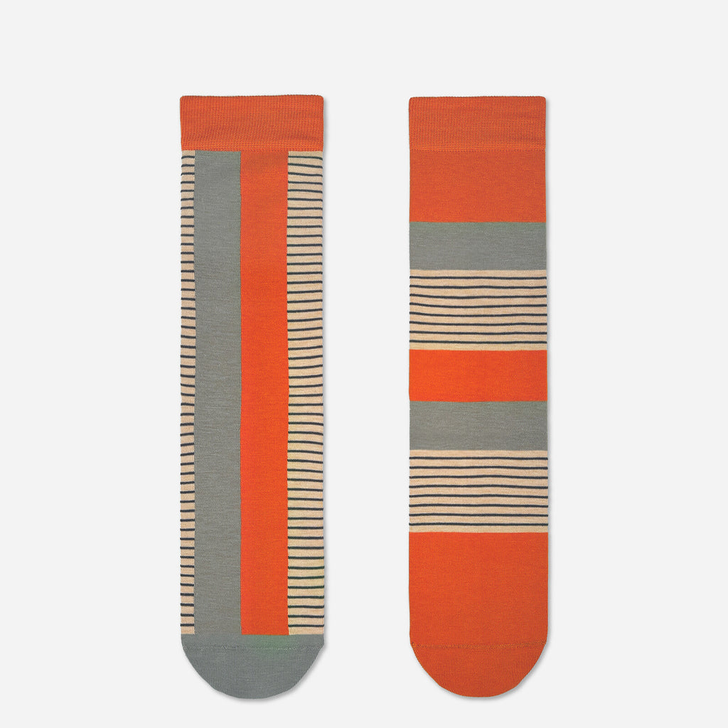 2ND PALETTE CREW COTTON SOCKS ORANGE STRIPE