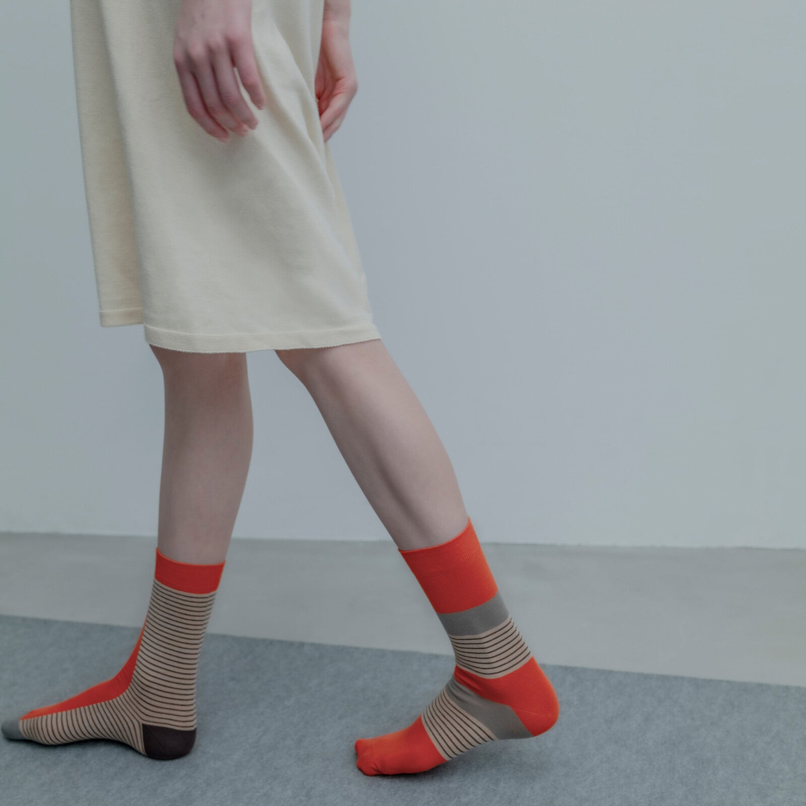 2ND PALETTE CREW COTTON SOCKS ORANGE STRIPE