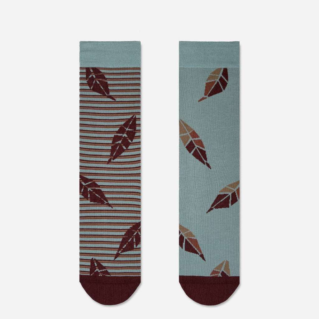2ND PALETTE CREW COTTON SOCKS BLUE / MAROON LEAVES