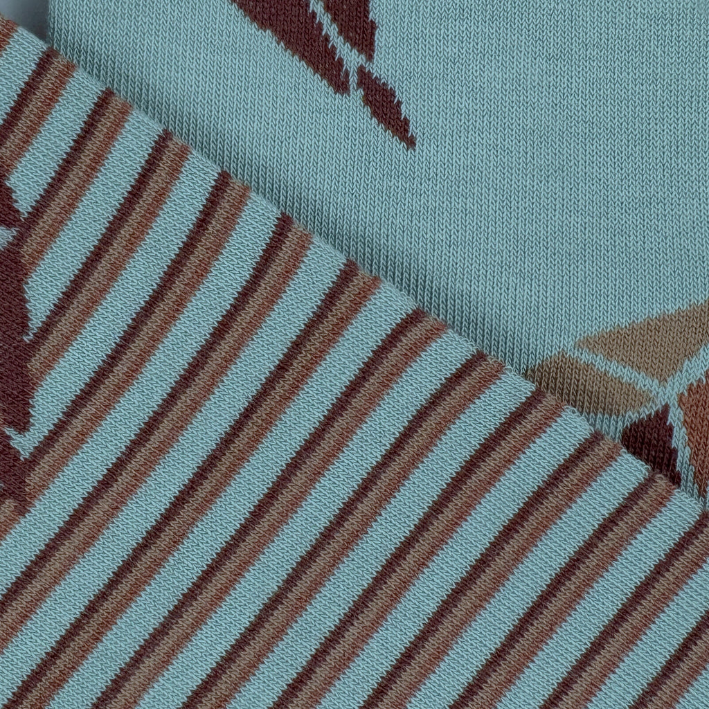 2ND PALETTE CREW COTTON SOCKS BLUE / MAROON LEAVES