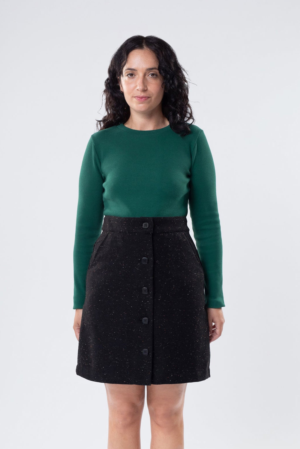 MAGNETIC MINI SKIRT BLACK FLECK WOOL