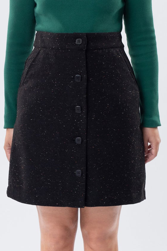 MAGNETIC MINI SKIRT BLACK FLECK WOOL