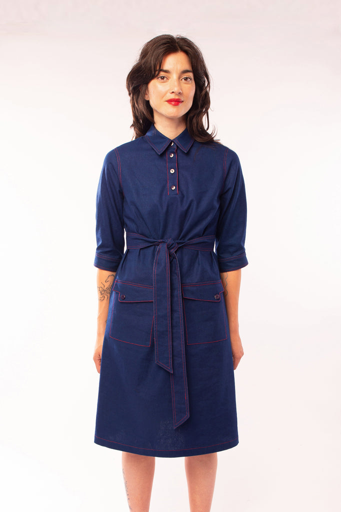 RICOCHET DRESS RED STITCHING