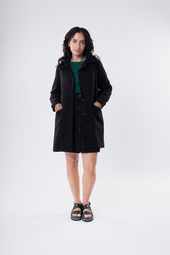 MAGNETIC MINI SKIRT BLACK FLECK WOOL