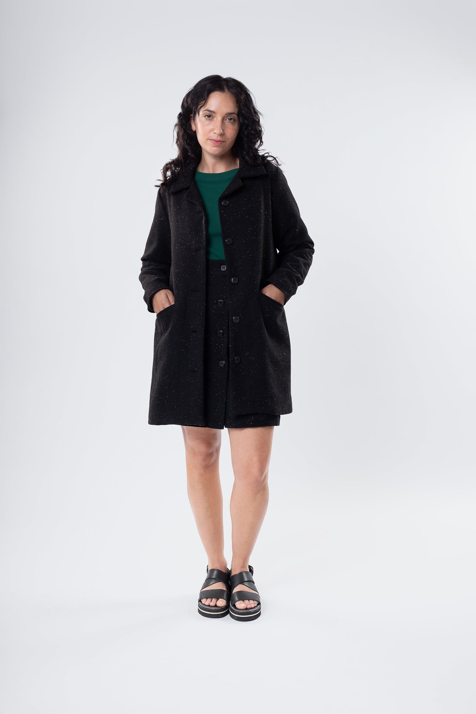 MAGNETIC MINI SKIRT BLACK FLECK WOOL