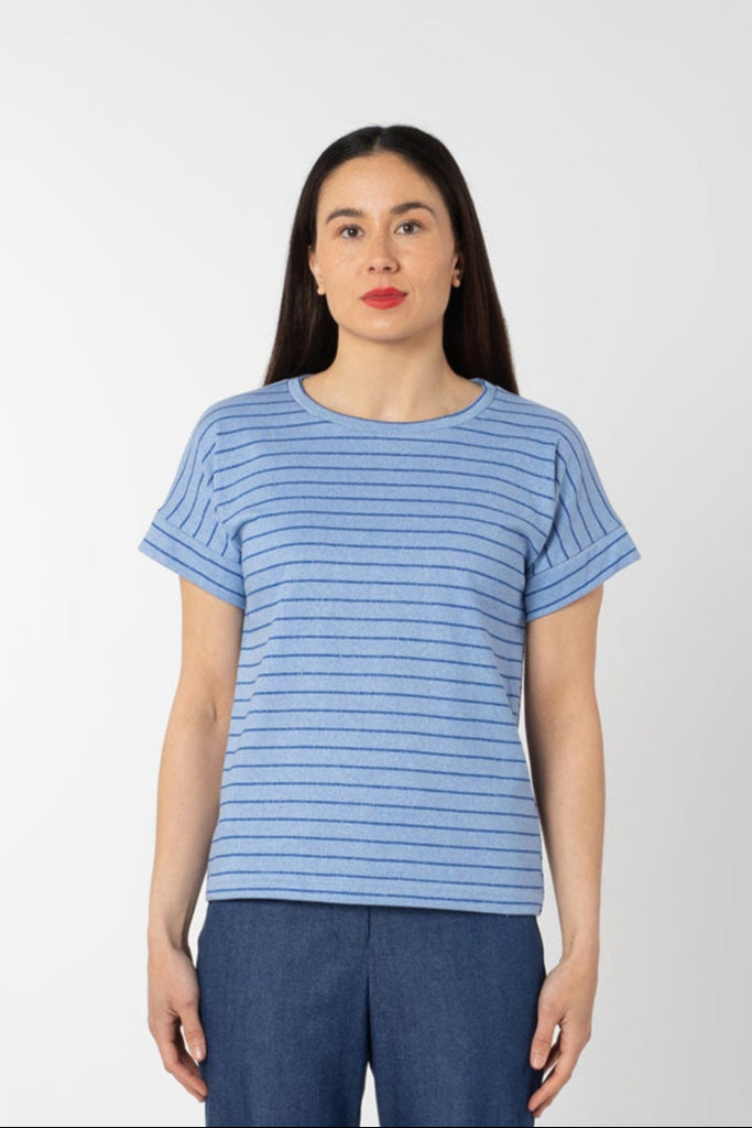 RIPPLE TOP BLUE STRIPE TERRY TOWELLING
