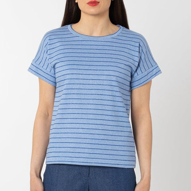 RIPPLE TOP BLUE STRIPE TERRY TOWELLING