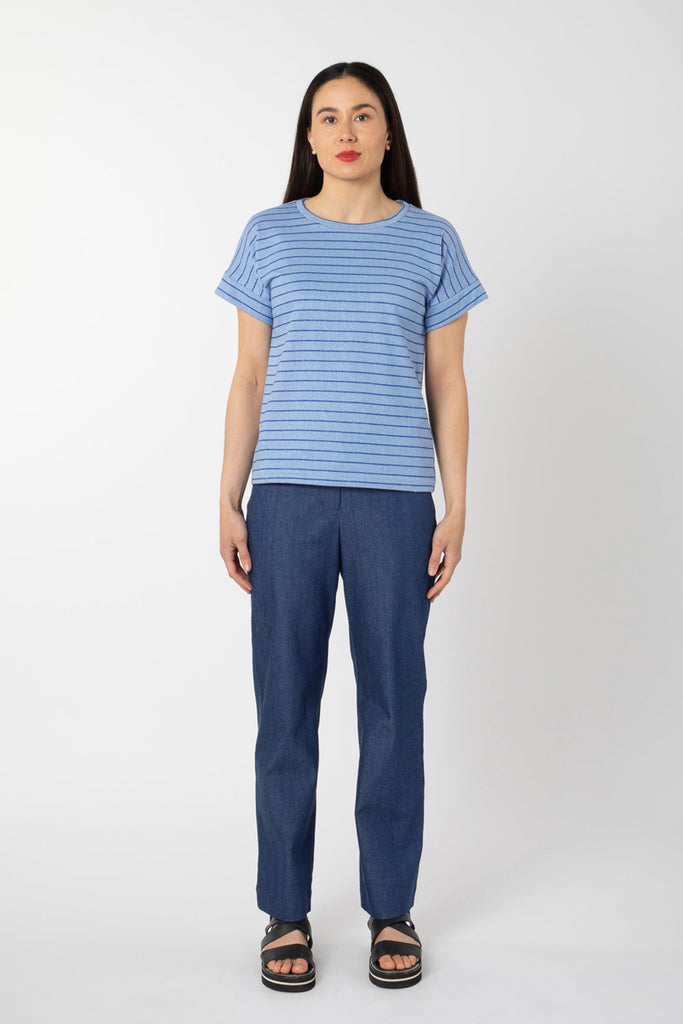 RIPPLE TOP BLUE STRIPE TERRY TOWELLING