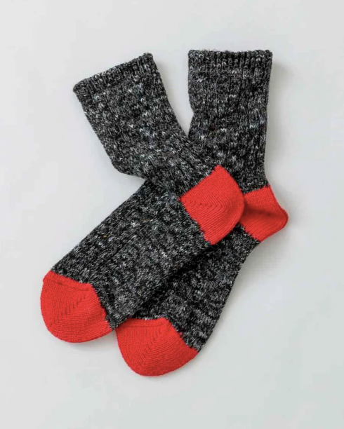MONOTONE CREW WOOL / COTTON SOCKS BLACK MARLE