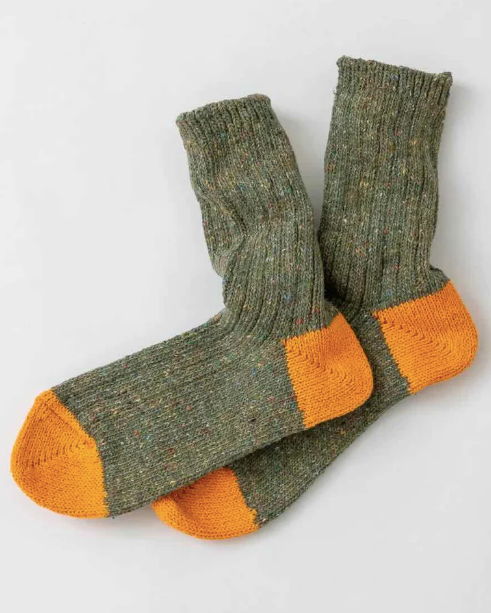 MONOTONE CREW WOOL / COTTON SOCKS GREEN MARLE