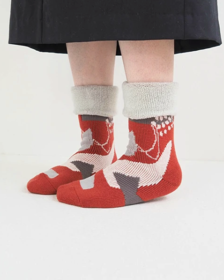 MAISON BLANCHE WOOL SOCKS RED GEOMETRIC