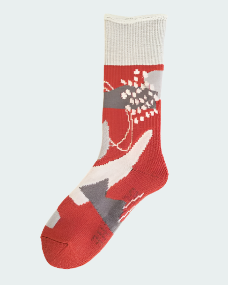 MAISON BLANCHE WOOL SOCKS RED GEOMETRIC